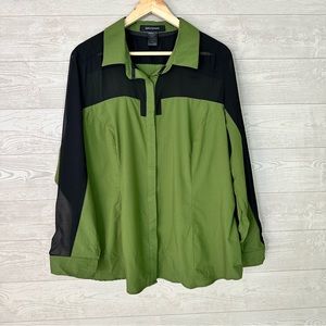 Ashley Stewart Green Blouse Black Mesh Sheer Panel 20